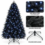 5 ft Prelit Black Artificial Christmas Tree with 250 White LED Lights, 1,076 PE/PVC Tips, Hinged Branches and Metal Stand