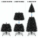 5 ft Prelit Black Artificial Christmas Tree with 250 White LED Lights, 1,076 PE/PVC Tips, Hinged Branches and Metal Stand