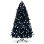 6 ft Prelit Black Artificial Christmas Tree with 350 White LED Lights, 1,460 PE/PVC Tips, Hinged Branches and Metal Stand