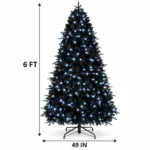 6 ft Prelit Black Artificial Christmas Tree with 350 White LED Lights, 1,460 PE/PVC Tips, Hinged Branches and Metal Stand