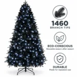 6 ft Prelit Black Artificial Christmas Tree with 350 White LED Lights, 1,460 PE/PVC Tips, Hinged Branches and Metal Stand