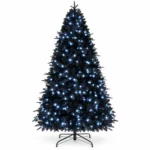 7 ft Prelit Black Artificial Christmas Tree with 450 White LED Lights, 1,916 PE/PVC Tips, Hinged Branches and Metal Stand