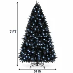 7 ft Prelit Black Artificial Christmas Tree with 450 White LED Lights, 1,916 PE/PVC Tips, Hinged Branches and Metal Stand