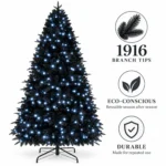 7 ft Prelit Black Artificial Christmas Tree with 450 White LED Lights, 1,916 PE/PVC Tips, Hinged Branches and Metal Stand