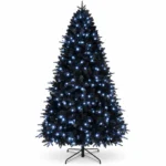 7.5 ft Prelit Black Artificial Christmas Tree with 500 White LED Lights, 2,156 PE/PVC Tips, Hinged Branches and Metal Stand