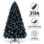 7.5 ft Prelit Black Artificial Christmas Tree with 500 White LED Lights, 2,156 PE/PVC Tips, Hinged Branches and Metal Stand