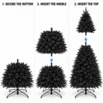 7.5 ft Prelit Black Artificial Christmas Tree with 500 White LED Lights, 2,156 PE/PVC Tips, Hinged Branches and Metal Stand