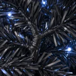 7.5 ft Prelit Black Artificial Christmas Tree with 500 White LED Lights, 2,156 PE/PVC Tips, Hinged Branches and Metal Stand