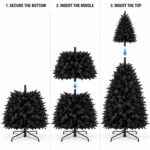8 ft Prelit Black Artificial Christmas Tree with 600 White LED Lights, 2,486 PE/PVC Tips, Hinged Branches and Metal Stand