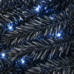 8 ft Prelit Black Artificial Christmas Tree with 600 White LED Lights, 2,486 PE/PVC Tips, Hinged Branches and Metal Stand