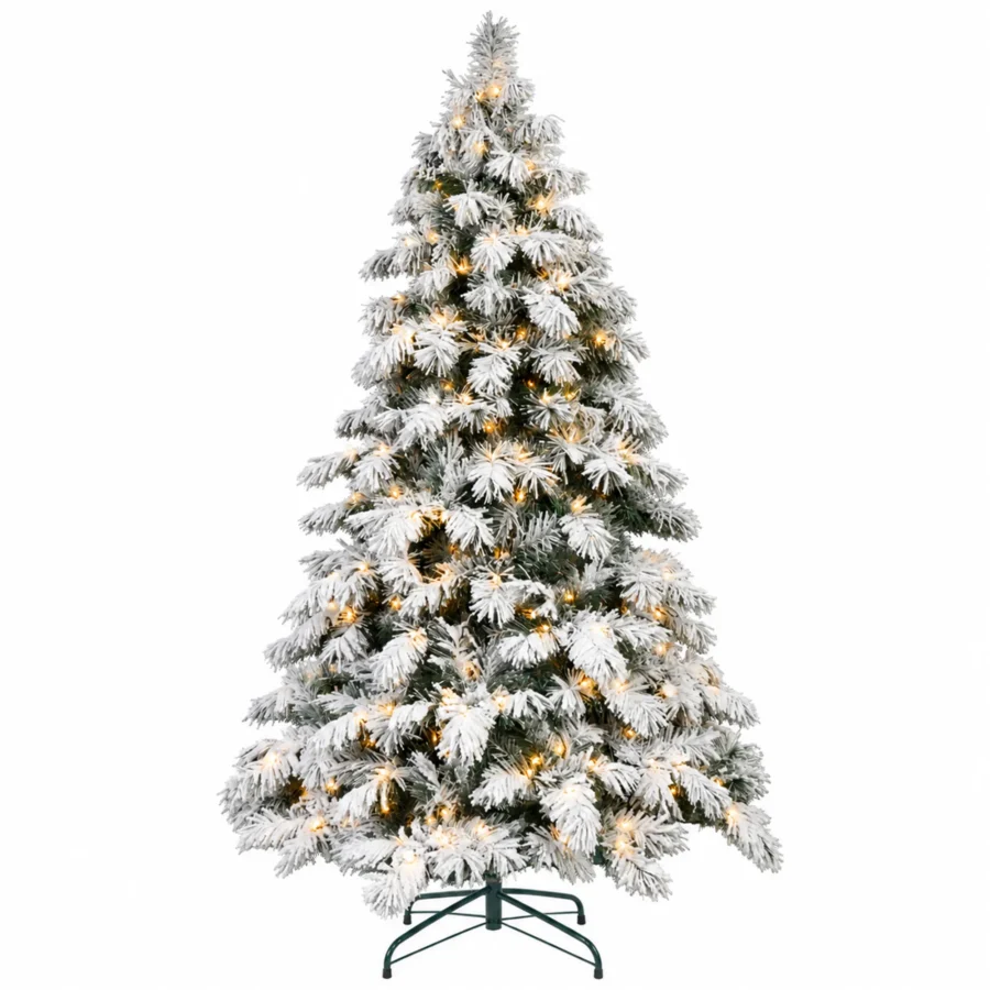 5 ft Flocked Artificial Christmas Tree, 375 Tips, 200 Warm White Lights