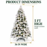 5 ft Flocked Artificial Christmas Tree, 375 Tips, 200 Warm White Lights