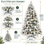 5 ft Flocked Artificial Christmas Tree, 375 Tips, 200 Warm White Lights