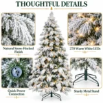6 ft Flocked Artificial Christmas Tree, 594 Tips, 270 Warm White Lights