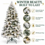6 ft Flocked Artificial Christmas Tree, 594 Tips, 270 Warm White Lights