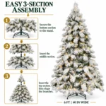 6 ft Flocked Artificial Christmas Tree, 594 Tips, 270 Warm White Lights
