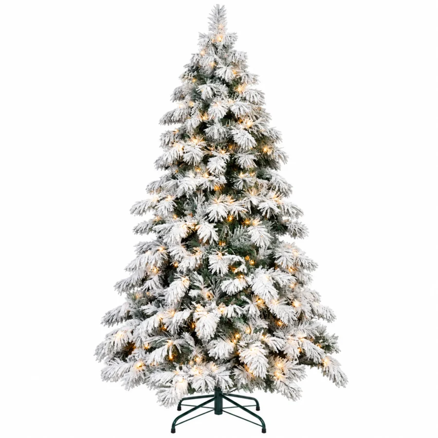 7 ft Flocked Artificial Christmas Tree, 890 Tips, 360 Warm White Lights