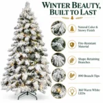 7 ft Flocked Artificial Christmas Tree, 890 Tips, 360 Warm White Lights