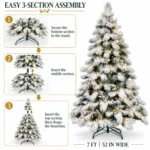 7 ft Flocked Artificial Christmas Tree, 890 Tips, 360 Warm White Lights