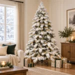 7 ft Flocked Artificial Christmas Tree, 890 Tips, 360 Warm White Lights