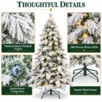 7 ft Flocked Artificial Christmas Tree, 890 Tips, 360 Warm White Lights
