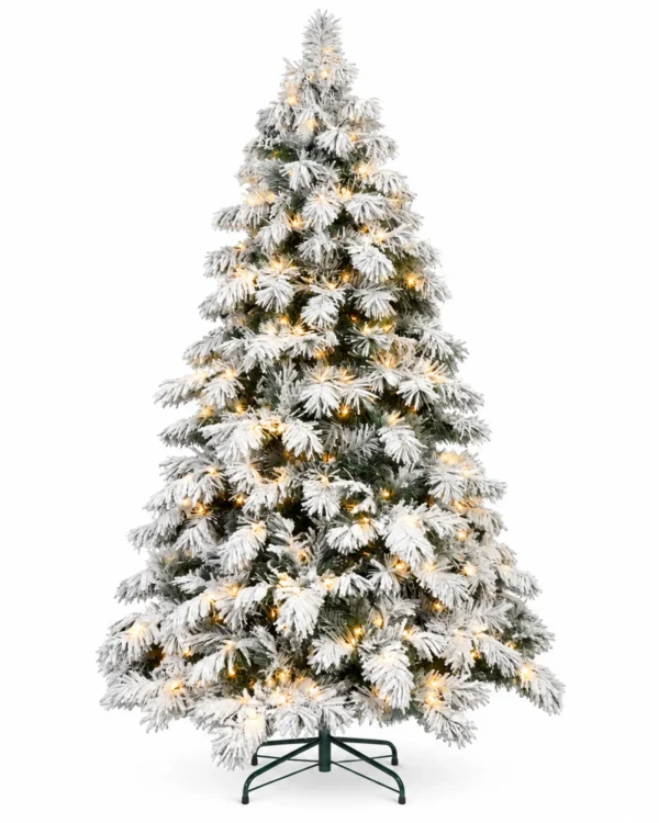8 ft Flocked Artificial Christmas Tree, 1242 Tips, 470 Warm White Lights