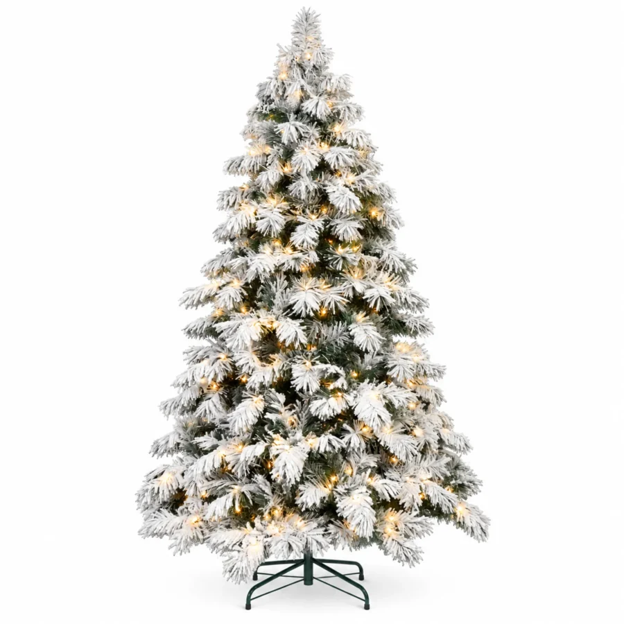 8 ft Flocked Artificial Christmas Tree, 1242 Tips, 470 Warm White Lights