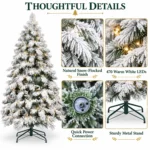 8 ft Flocked Artificial Christmas Tree, 1242 Tips, 470 Warm White Lights