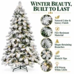 8 ft Flocked Artificial Christmas Tree, 1242 Tips, 470 Warm White Lights
