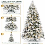 8 ft Flocked Artificial Christmas Tree, 1242 Tips, 470 Warm White Lights
