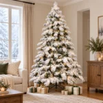 8 ft Flocked Artificial Christmas Tree, 1242 Tips, 470 Warm White Lights